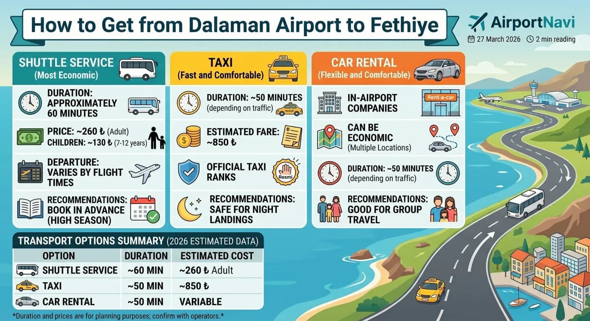Dalaman Havalimanı ulaşım rehberi — Havaş servis ve taksi 2026