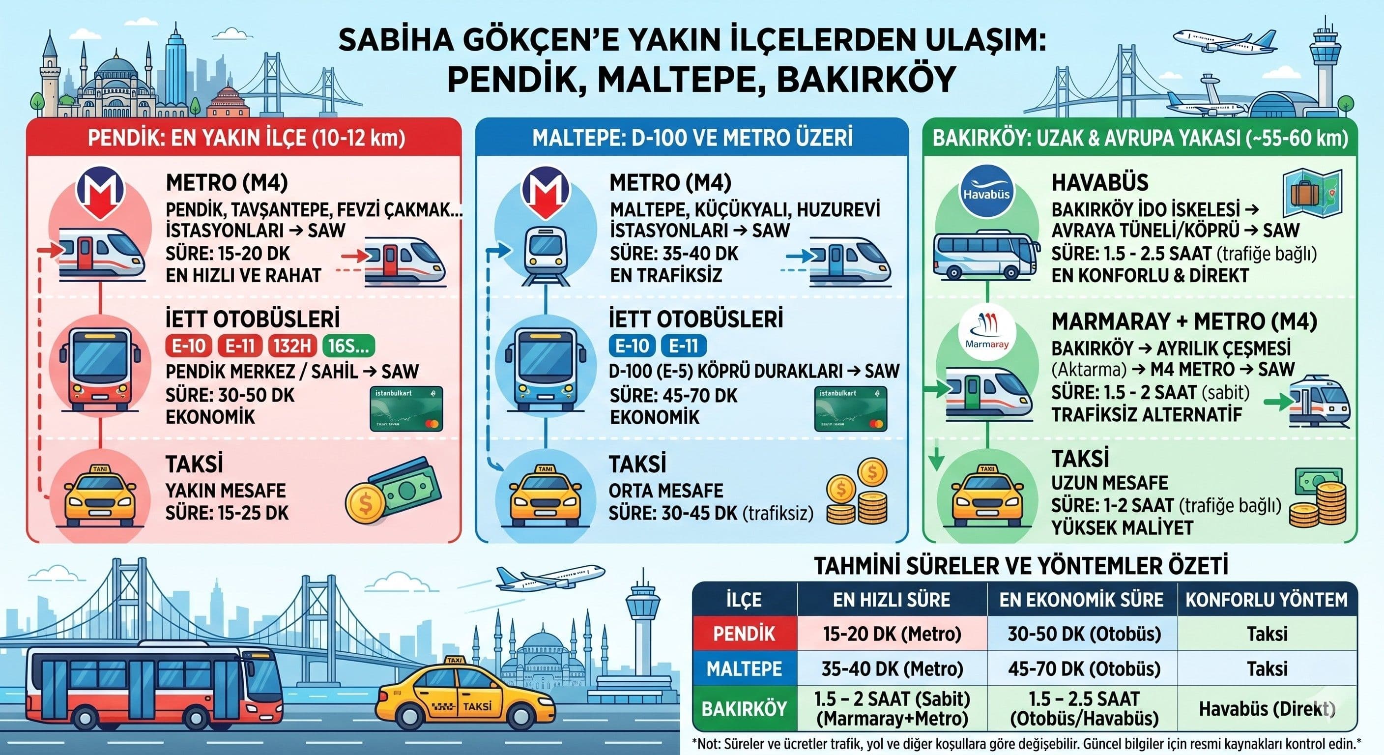 Sabiha Gökçen'e Yakın İlçelerden Ulaşım: Pendik, Maltepe, Bakırköy